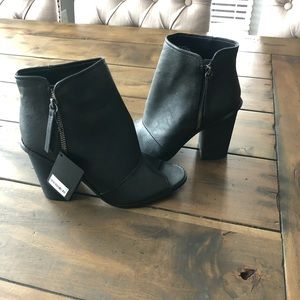 Black Faux Leather chunky booties